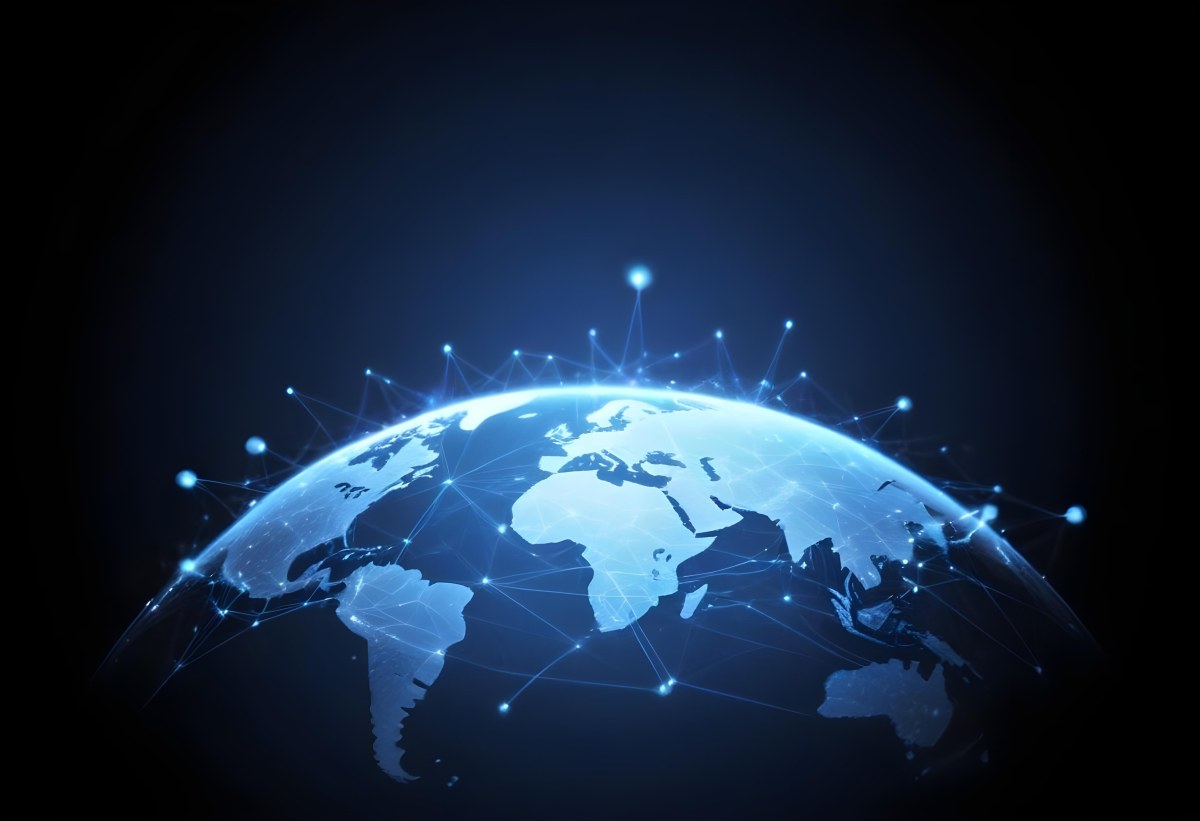 World Map With Interconnected Dots And Lines Representing Global Network Communication And Technology Set Against A Dark Blue Background Modern And Futuristic Design 8 181b