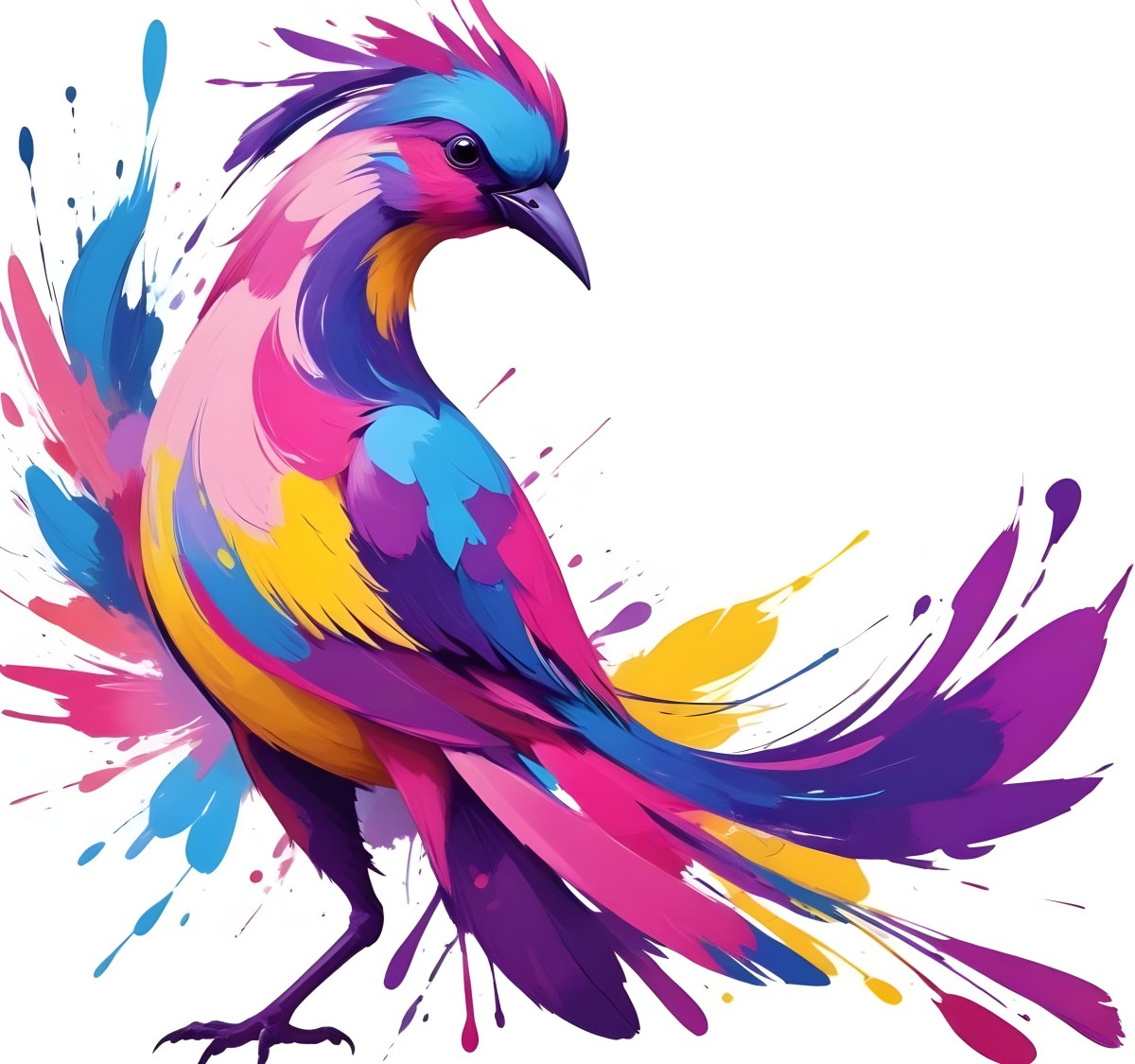 A Colorful Bird With Vibrant Feathers In Shades Of Purple Pink Orange And Yellow The Bird Has A Simple Stylized Design With Abstract Patterns And Shapes Forming Its Plumage The Background Is Plain White 10 8b61