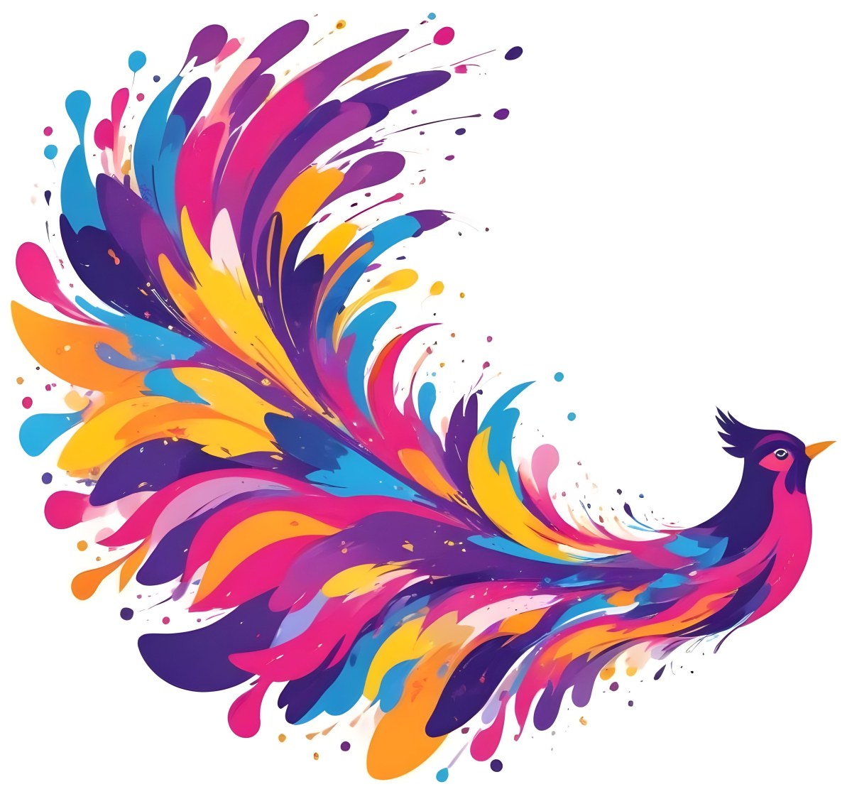 A Colorful Bird With Vibrant Feathers In Shades Of Purple Pink Orange And Yellow The Bird Has A Simple Stylized Design With Abstract Patterns And Shapes Forming Its Plumage The Background Is Plain White 100 26b2