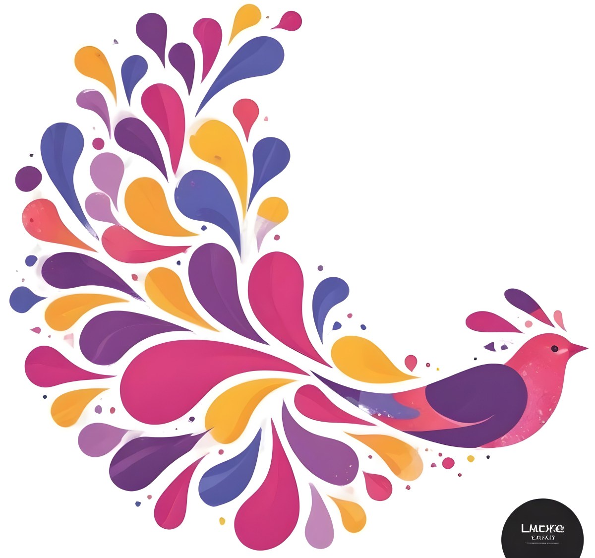 A Colorful Bird With Vibrant Feathers In Shades Of Purple Pink Orange And Yellow The Bird Has A Simple Stylized Design With Abstract Patterns And Shapes Forming Its Plumage The Background Is Plain White 103 D149