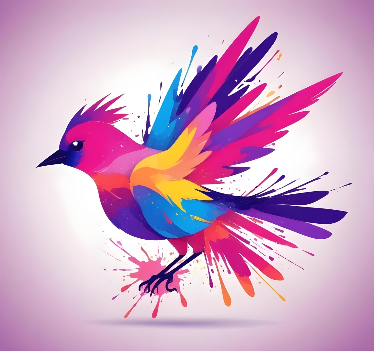 A Colorful Bird With Vibrant Feathers In Shades Of Purple Pink Orange And Yellow The Bird Has A Simple Stylized Design With Abstract Patterns And Shapes Forming Its Plumage The Background Is Plain White 125 C127