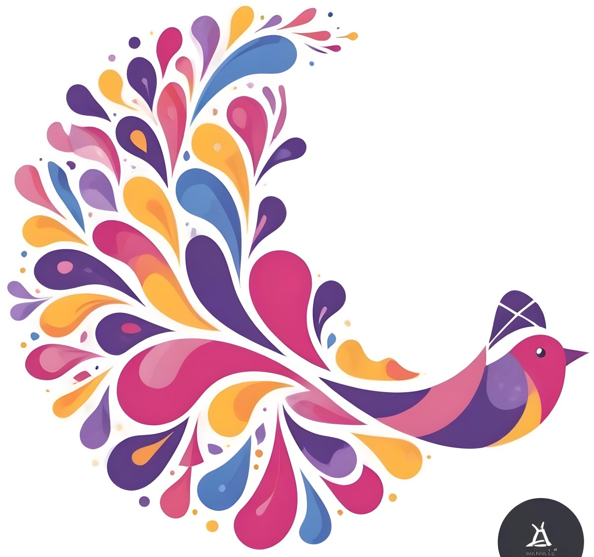 A Colorful Bird With Vibrant Feathers In Shades Of Purple Pink Orange And Yellow The Bird Has A Simple Stylized Design With Abstract Patterns And Shapes Forming Its Plumage The Background Is Plain White 126 304d
