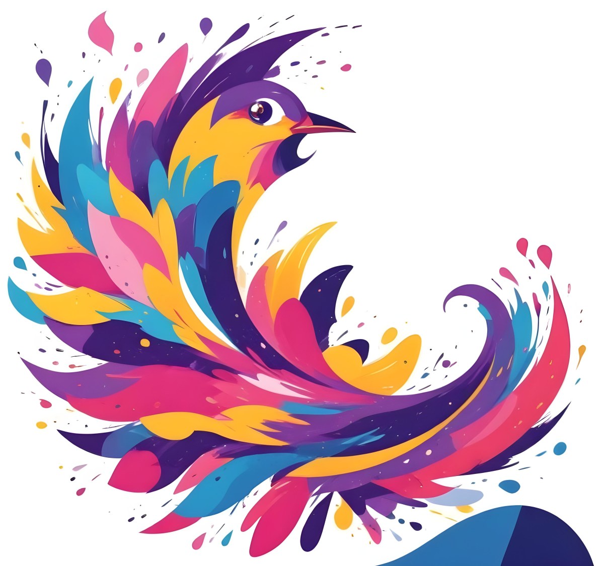 A Colorful Bird With Vibrant Feathers In Shades Of Purple Pink Orange And Yellow The Bird Has A Simple Stylized Design With Abstract Patterns And Shapes Forming Its Plumage The Background Is Plain White 129 8540