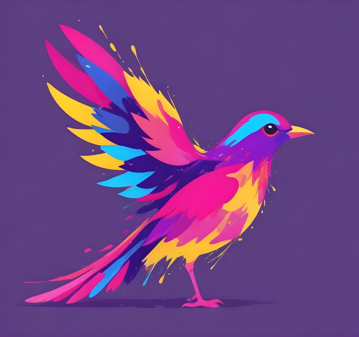 A Colorful Bird With Vibrant Feathers In Shades Of Purple Pink Orange And Yellow The Bird Has A Simple Stylized Design With Abstract Patterns And Shapes Forming Its Plumage The Background Is Plain White 141 Bb6e