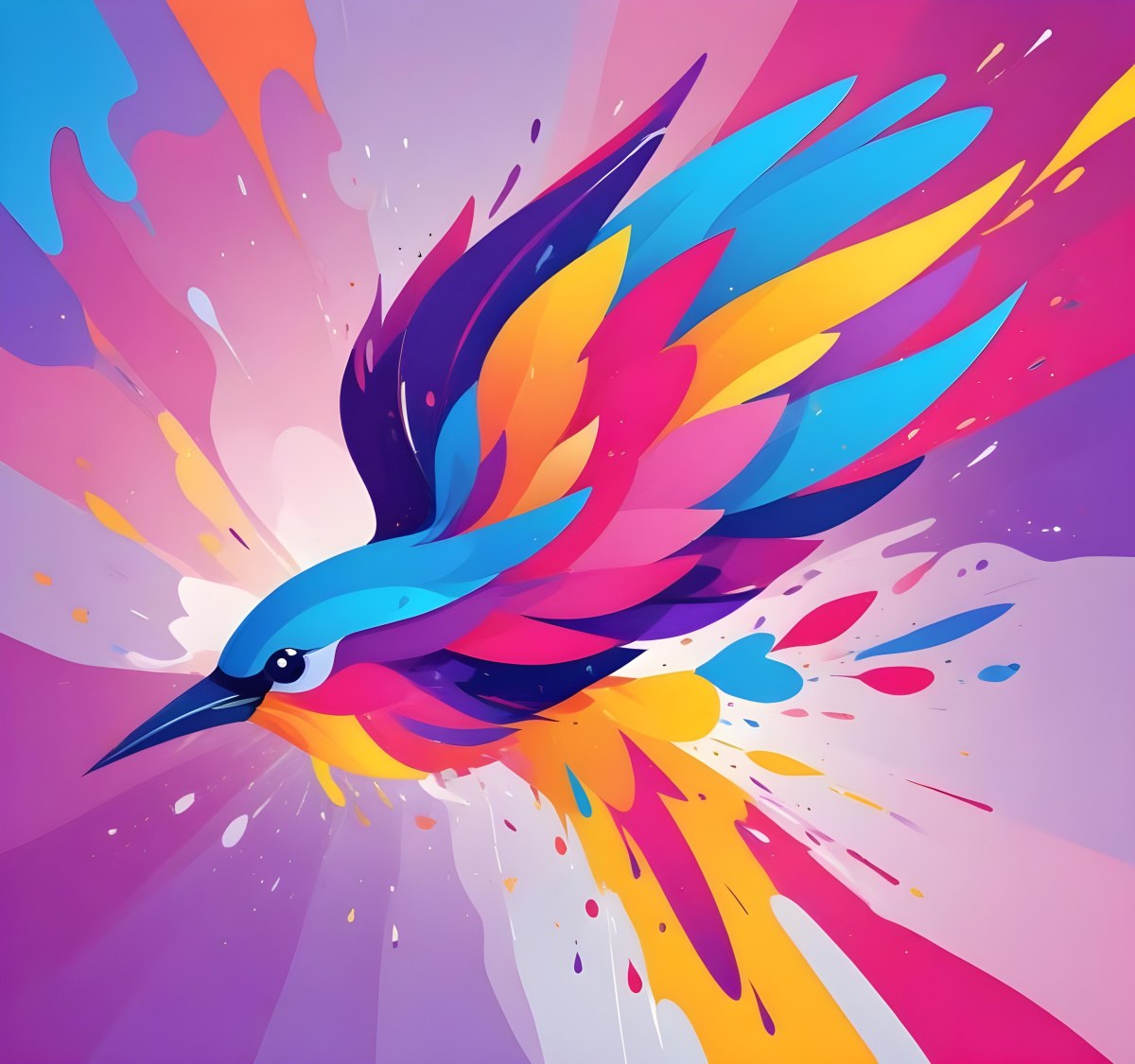 A Colorful Bird With Vibrant Feathers In Shades Of Purple Pink Orange And Yellow The Bird Has A Simple Stylized Design With Abstract Patterns And Shapes Forming Its Plumage The Background Is Plain White 190 5966