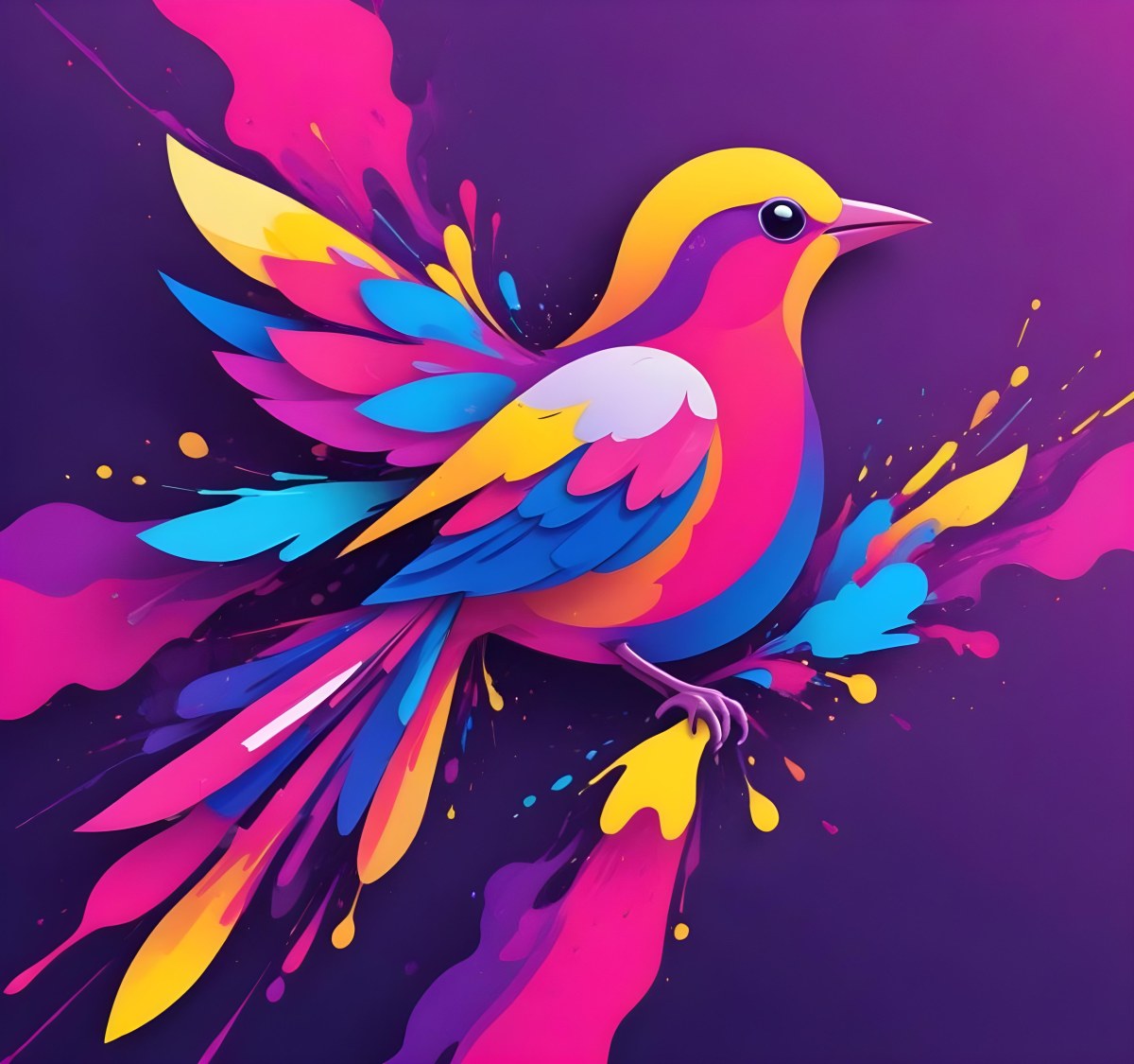 A Colorful Bird With Vibrant Feathers In Shades Of Purple Pink Orange And Yellow The Bird Has A Simple Stylized Design With Abstract Patterns And Shapes Forming Its Plumage The Background Is Plain White 191 E677