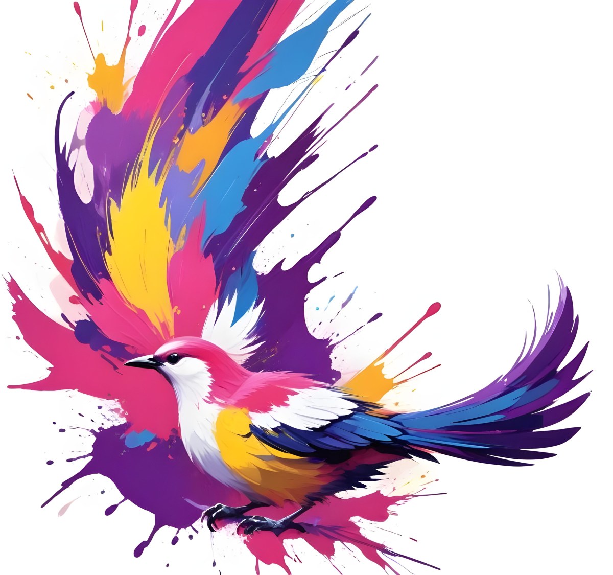 A Colorful Bird With Vibrant Feathers In Shades Of Purple Pink Orange And Yellow The Bird Has A Simple Stylized Design With Abstract Patterns And Shapes Forming Its Plumage The Background Is Plain White 20 23af