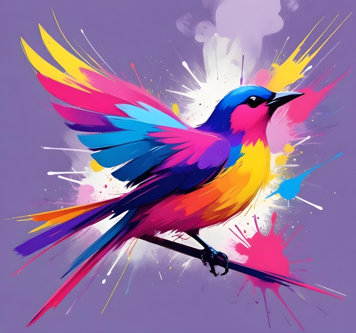 A Colorful Bird With Vibrant Feathers In Shades Of Purple Pink Orange And Yellow The Bird Has A Simple Stylized Design With Abstract Patterns And Shapes Forming Its Plumage The Background Is Plain White 42 3acb