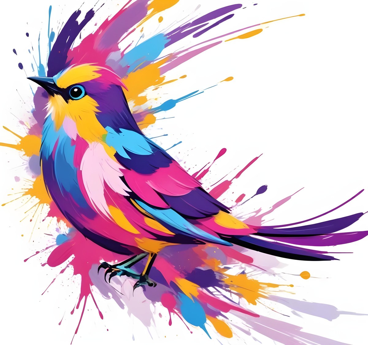 A Colorful Bird With Vibrant Feathers In Shades Of Purple Pink Orange And Yellow The Bird Has A Simple Stylized Design With Abstract Patterns And Shapes Forming Its Plumage The Background Is Plain White 48 A568