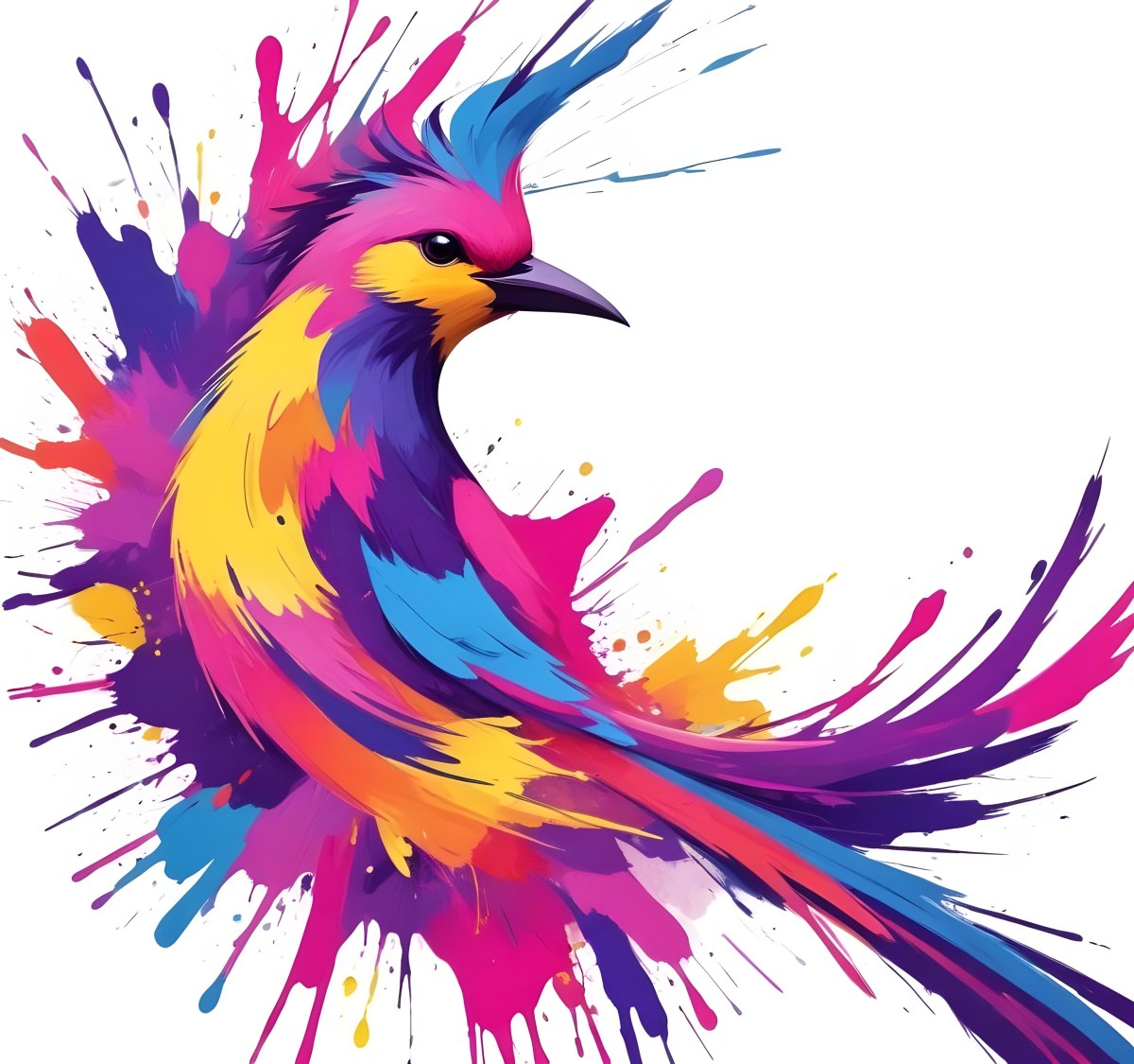 A Colorful Bird With Vibrant Feathers In Shades Of Purple Pink Orange And Yellow The Bird Has A Simple Stylized Design With Abstract Patterns And Shapes Forming Its Plumage The Background Is Plain White 49 6d14