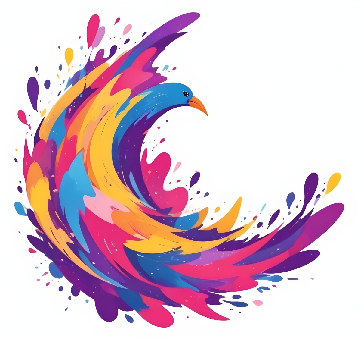 A Colorful Bird With Vibrant Feathers In Shades Of Purple Pink Orange And Yellow The Bird Has A Simple Stylized Design With Abstract Patterns And Shapes Forming Its Plumage The Background Is Plain White 50 41c5