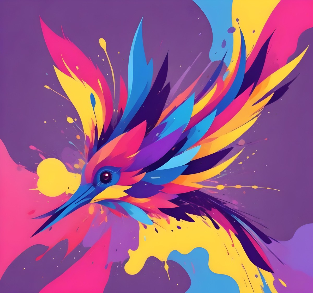 A Colorful Bird With Vibrant Feathers In Shades Of Purple Pink Orange And Yellow The Bird Has A Simple Stylized Design With Abstract Patterns And Shapes Forming Its Plumage The Background Is Plain White 55 Dd20