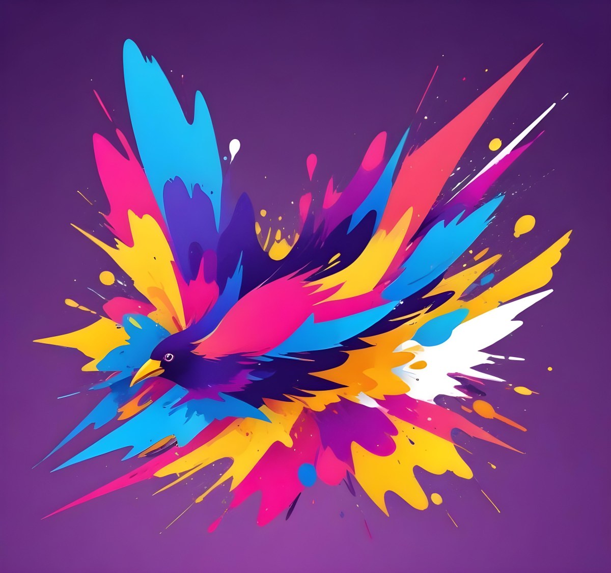 A Colorful Bird With Vibrant Feathers In Shades Of Purple Pink Orange And Yellow The Bird Has A Simple Stylized Design With Abstract Patterns And Shapes Forming Its Plumage The Background Is Plain White 57 Cccf