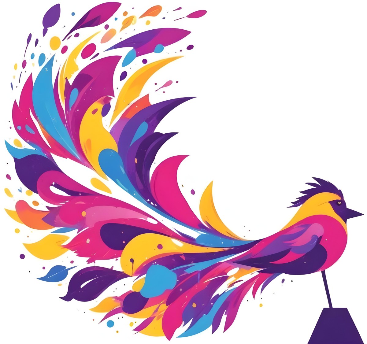 A Colorful Bird With Vibrant Feathers In Shades Of Purple Pink Orange And Yellow The Bird Has A Simple Stylized Design With Abstract Patterns And Shapes Forming Its Plumage The Background Is Plain White 59 1e41