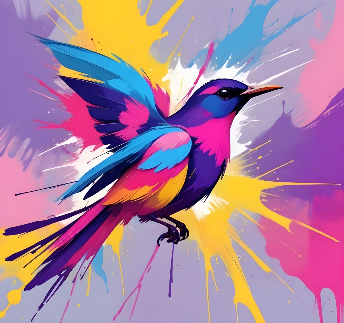 A Colorful Bird With Vibrant Feathers In Shades Of Purple Pink Orange And Yellow The Bird Has A Simple Stylized Design With Abstract Patterns And Shapes Forming Its Plumage The Background Is Plain White 6 637d