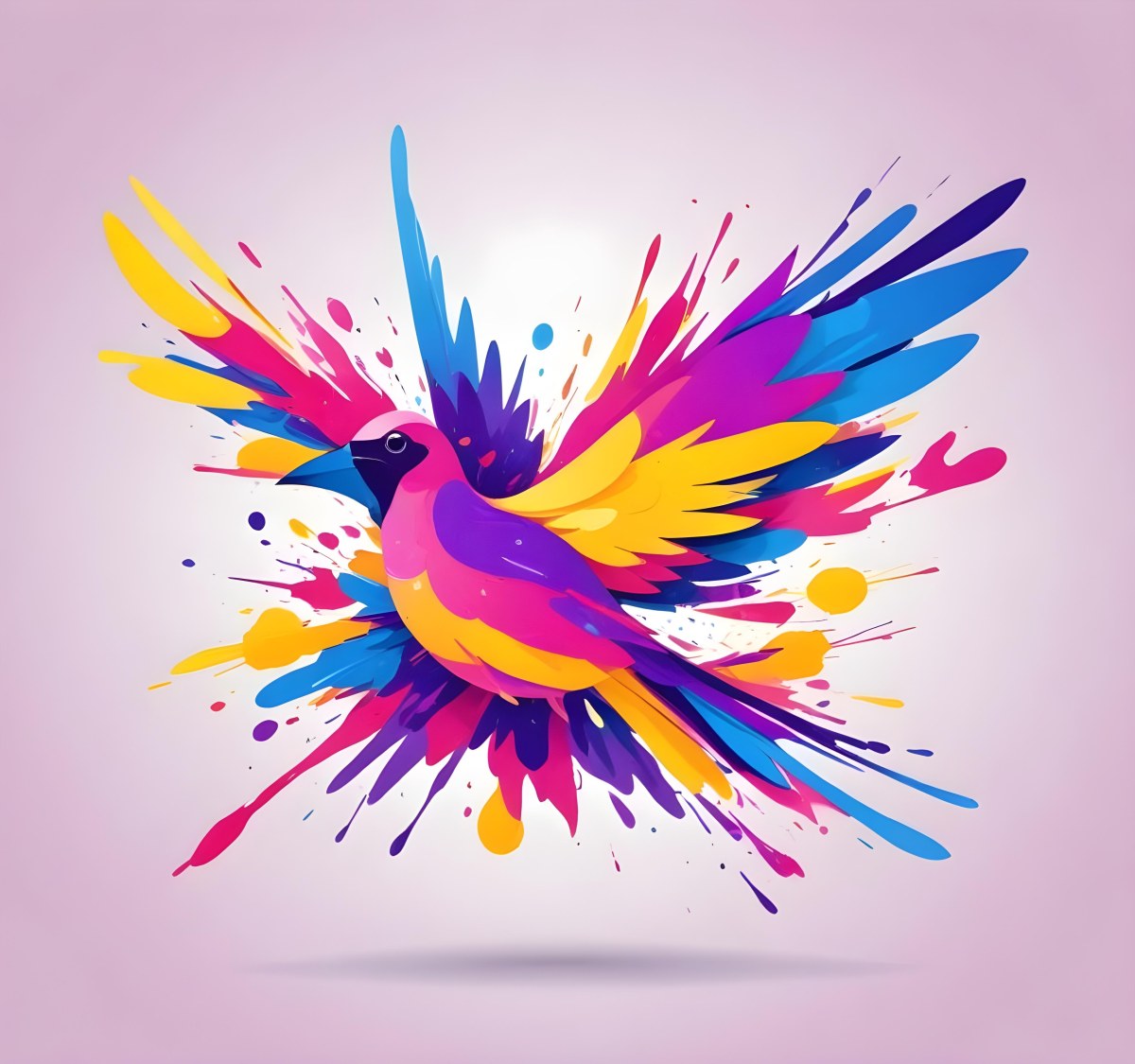 A Colorful Bird With Vibrant Feathers In Shades Of Purple Pink Orange And Yellow The Bird Has A Simple Stylized Design With Abstract Patterns And Shapes Forming Its Plumage The Background Is Plain White 62 Fc69