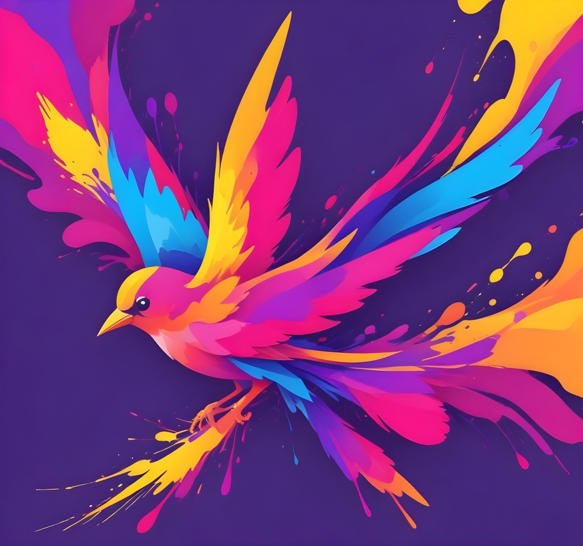 A Colorful Bird With Vibrant Feathers In Shades Of Purple Pink Orange And Yellow The Bird Has A Simple Stylized Design With Abstract Patterns And Shapes Forming Its Plumage The Background Is Plain White 66 Dcb6