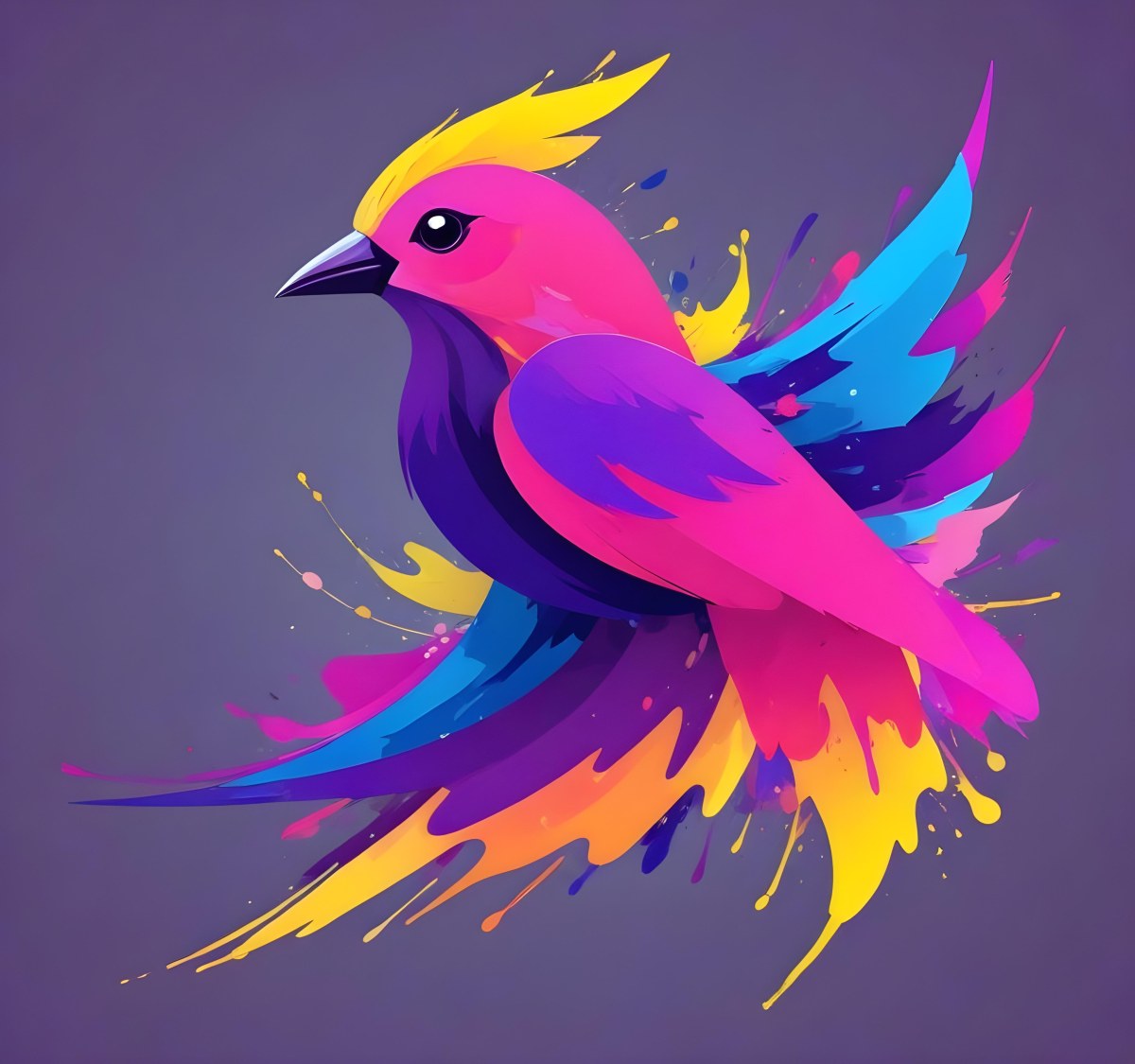 A Colorful Bird With Vibrant Feathers In Shades Of Purple Pink Orange And Yellow The Bird Has A Simple Stylized Design With Abstract Patterns And Shapes Forming Its Plumage The Background Is Plain White 68 7a2c