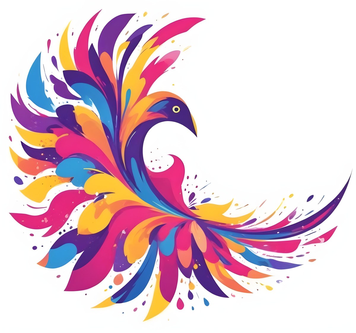 A Colorful Bird With Vibrant Feathers In Shades Of Purple Pink Orange And Yellow The Bird Has A Simple Stylized Design With Abstract Patterns And Shapes Forming Its Plumage The Background Is Plain White 83 Ba29