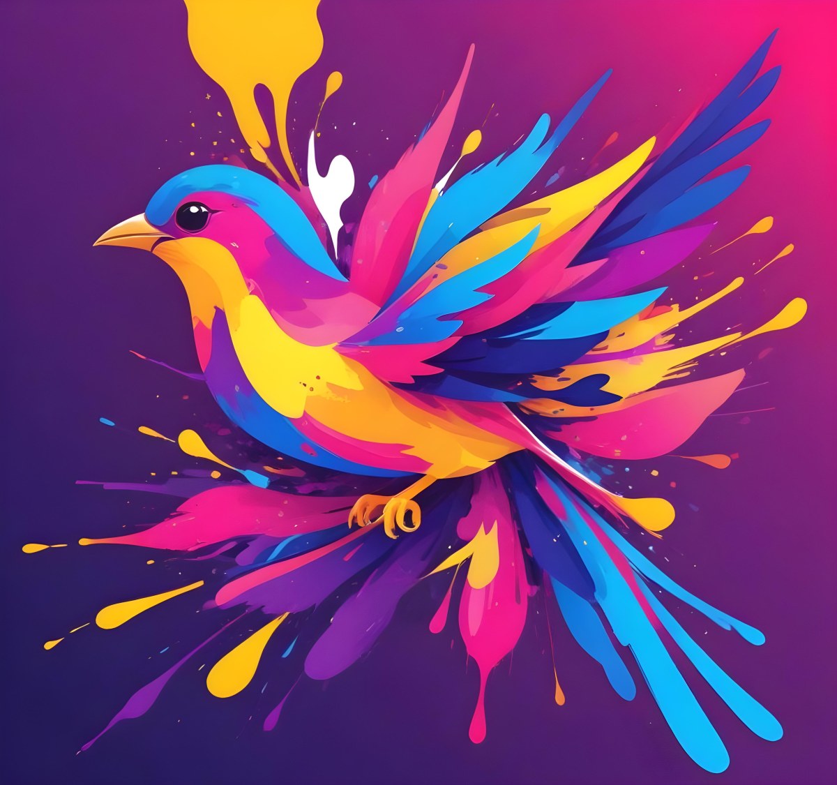 A Colorful Bird With Vibrant Feathers In Shades Of Purple Pink Orange And Yellow The Bird Has A Simple Stylized Design With Abstract Patterns And Shapes Forming Its Plumage The Background Is Plain White 84 8009