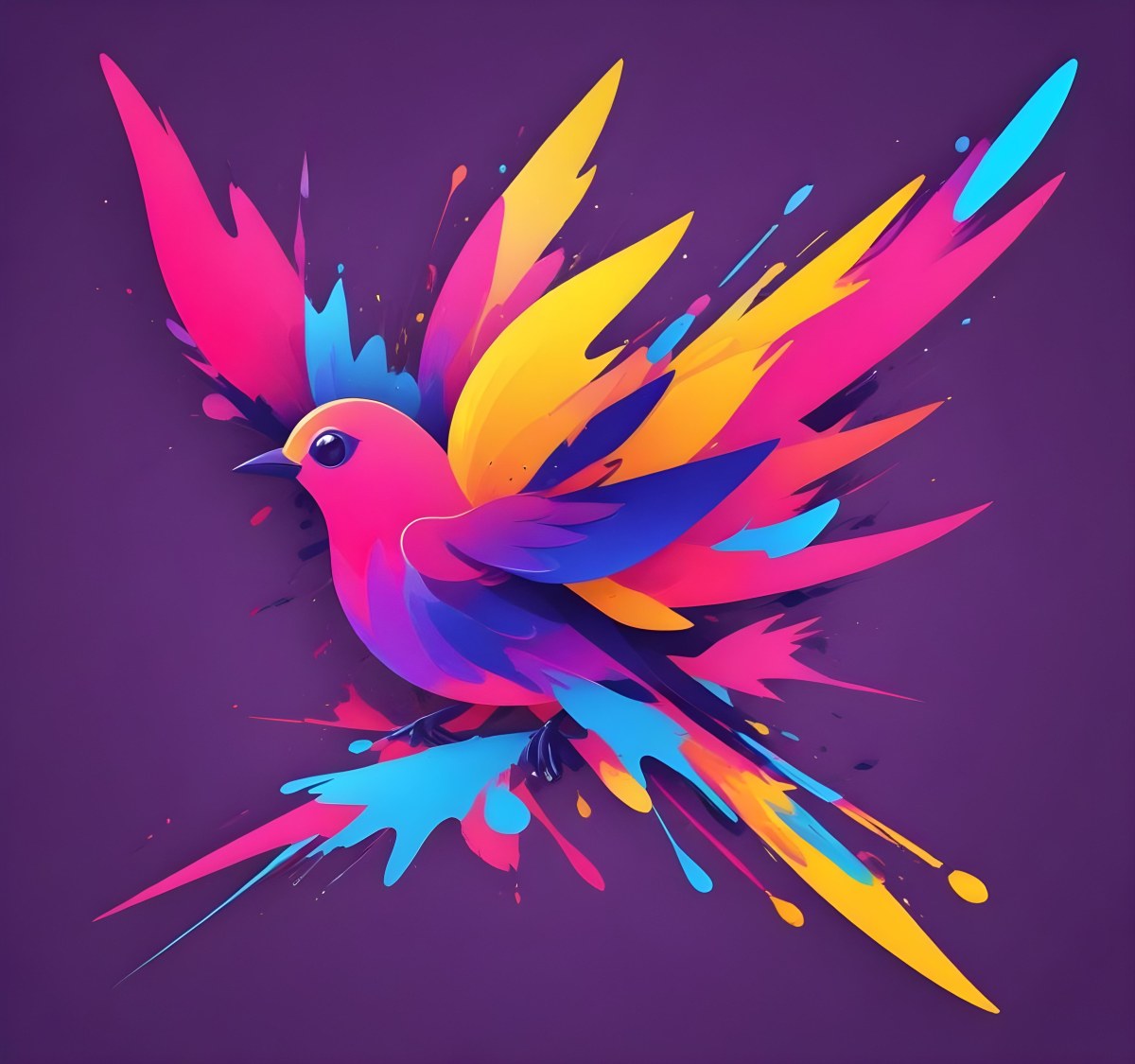 A Colorful Bird With Vibrant Feathers In Shades Of Purple Pink Orange And Yellow The Bird Has A Simple Stylized Design With Abstract Patterns And Shapes Forming Its Plumage The Background Is Plain White 85 4157