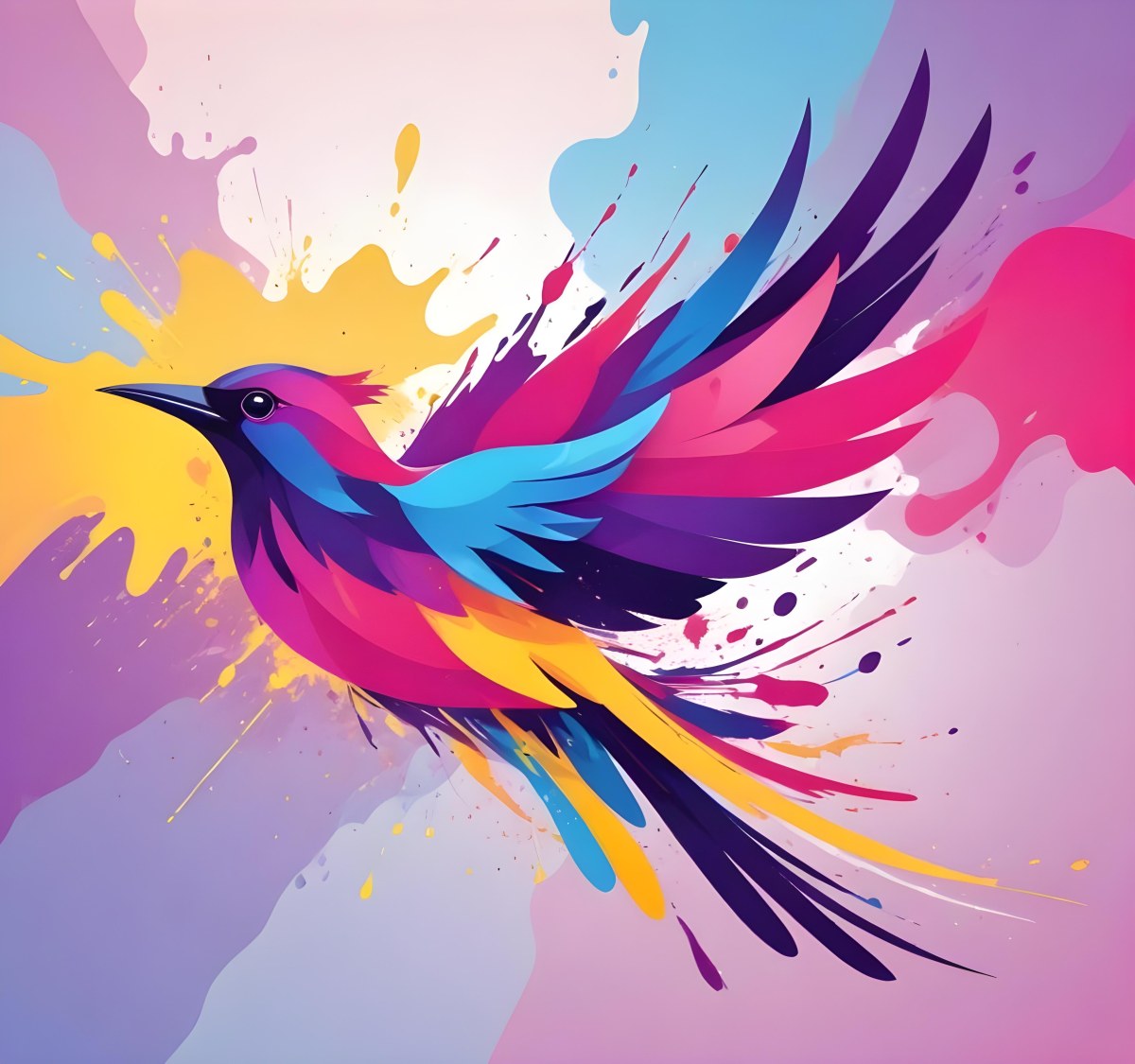 A Colorful Bird With Vibrant Feathers In Shades Of Purple Pink Orange And Yellow The Bird Has A Simple Stylized Design With Abstract Patterns And Shapes Forming Its Plumage The Background Is Plain White 89 6c5c