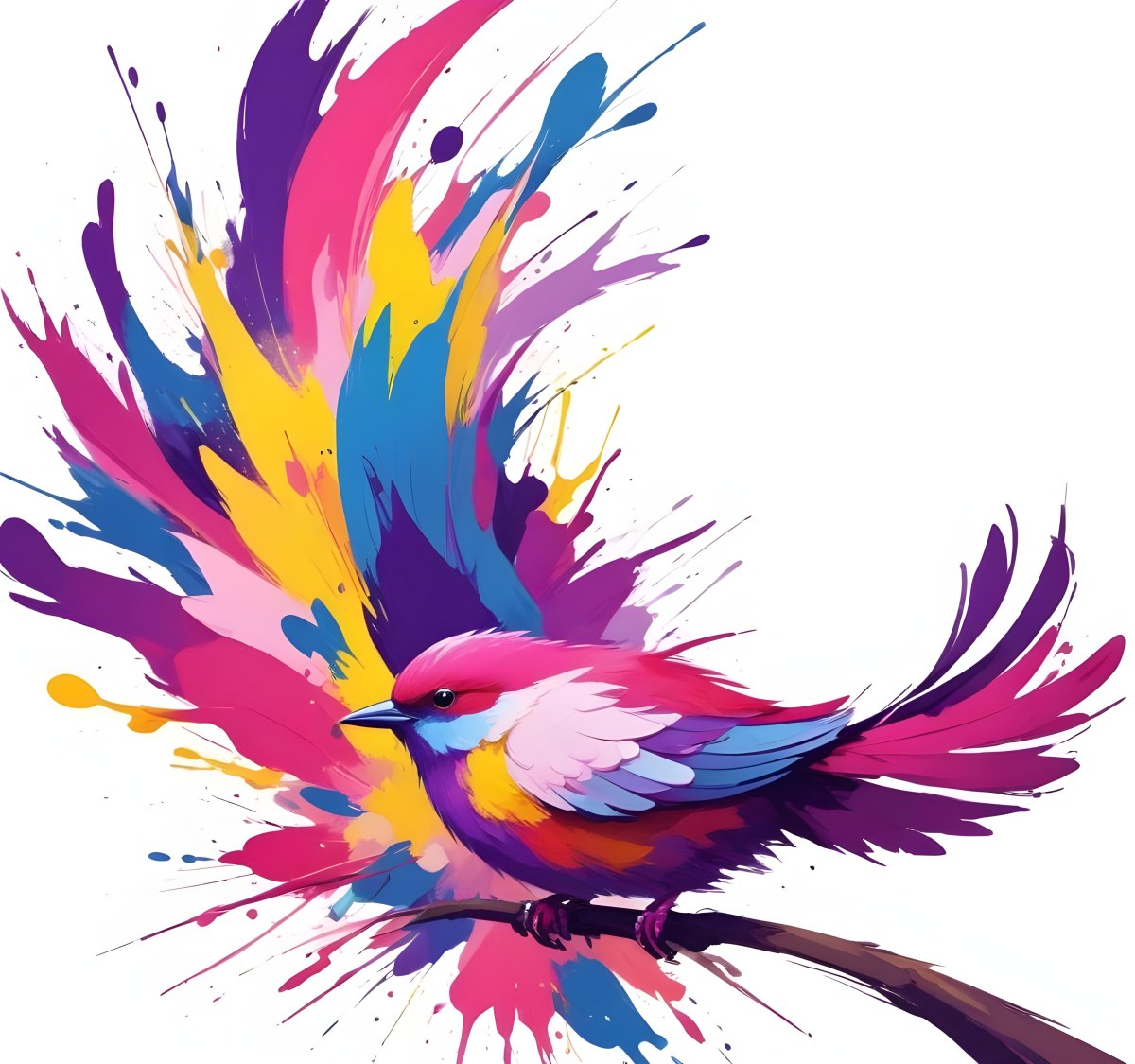 A Colorful Bird With Vibrant Feathers In Shades Of Purple Pink Orange And Yellow The Bird Has A Simple Stylized Design With Abstract Patterns And Shapes Forming Its Plumage The Background Is Plain White 9 Bd2c