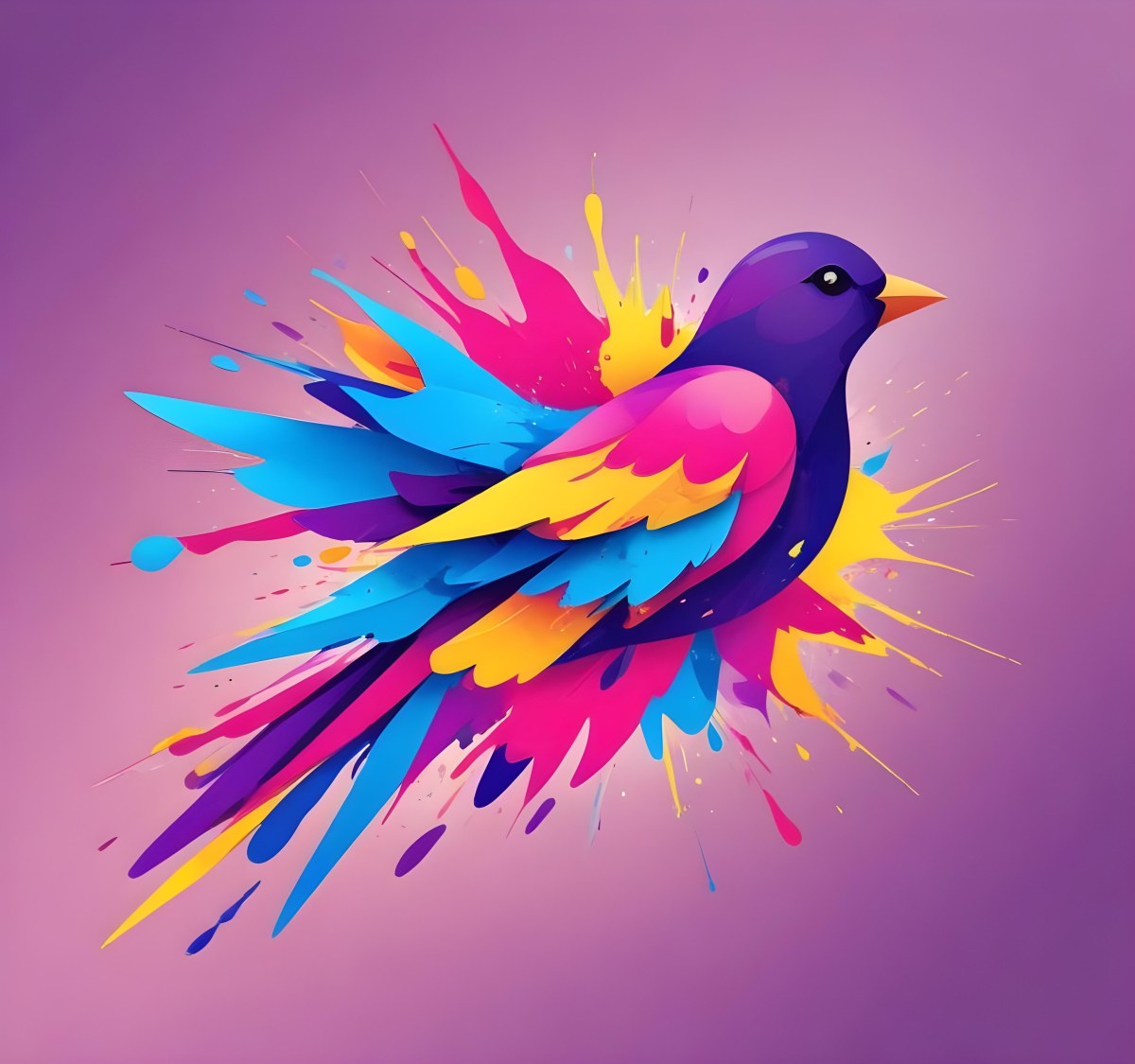 A Colorful Bird With Vibrant Feathers In Shades Of Purple Pink Orange And Yellow The Bird Has A Simple Stylized Design With Abstract Patterns And Shapes Forming Its Plumage The Background Is Plain White 90 89e2