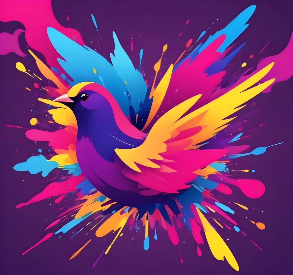 A Colorful Bird With Vibrant Feathers In Shades Of Purple Pink Orange And Yellow The Bird Has A Simple Stylized Design With Abstract Patterns And Shapes Forming Its Plumage The Background Is Plain White 91 52ba