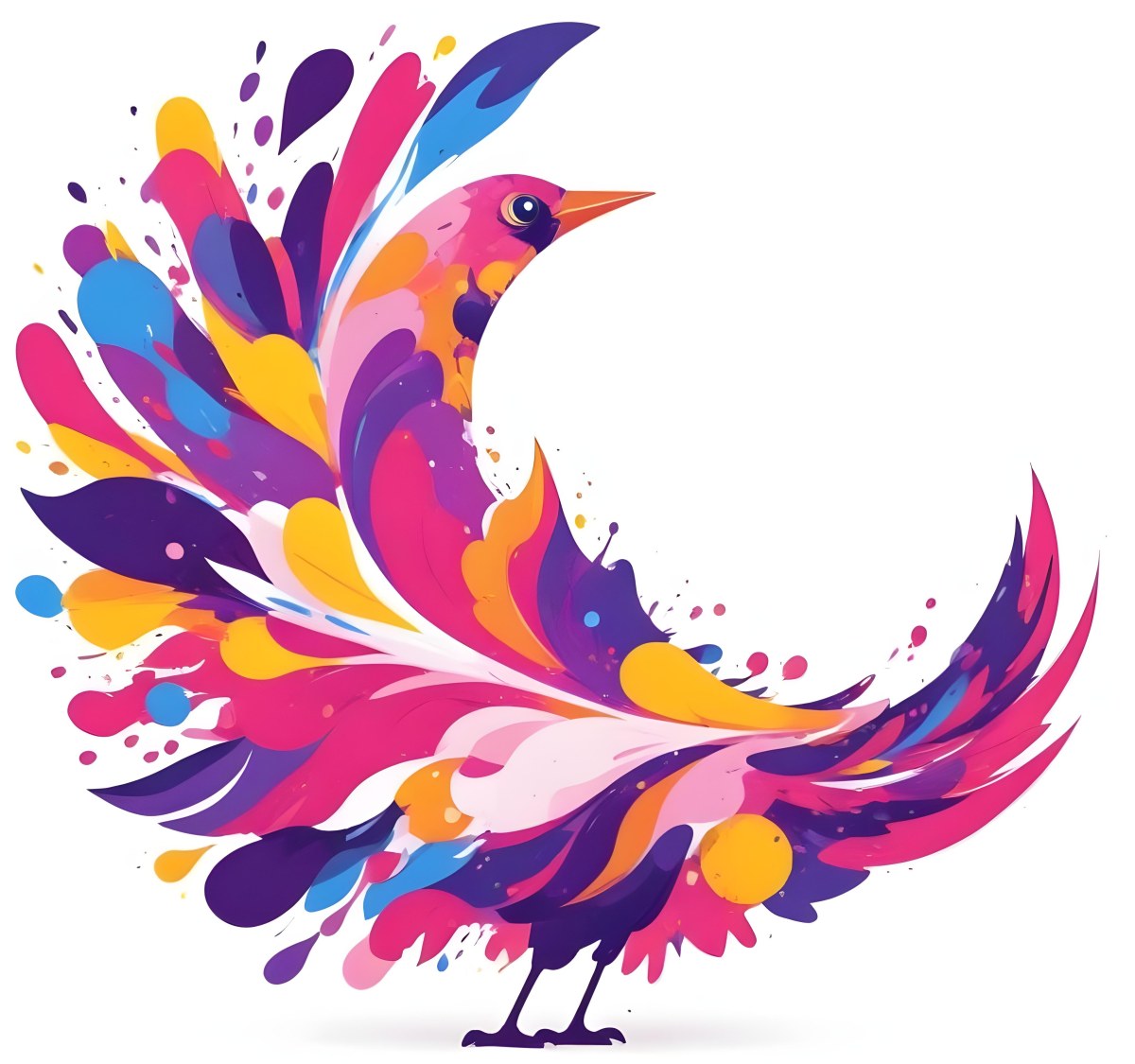 A Colorful Bird With Vibrant Feathers In Shades Of Purple Pink Orange And Yellow The Bird Has A Simple Stylized Design With Abstract Patterns And Shapes Forming Its Plumage The Background Is Plain White 94 08fe
