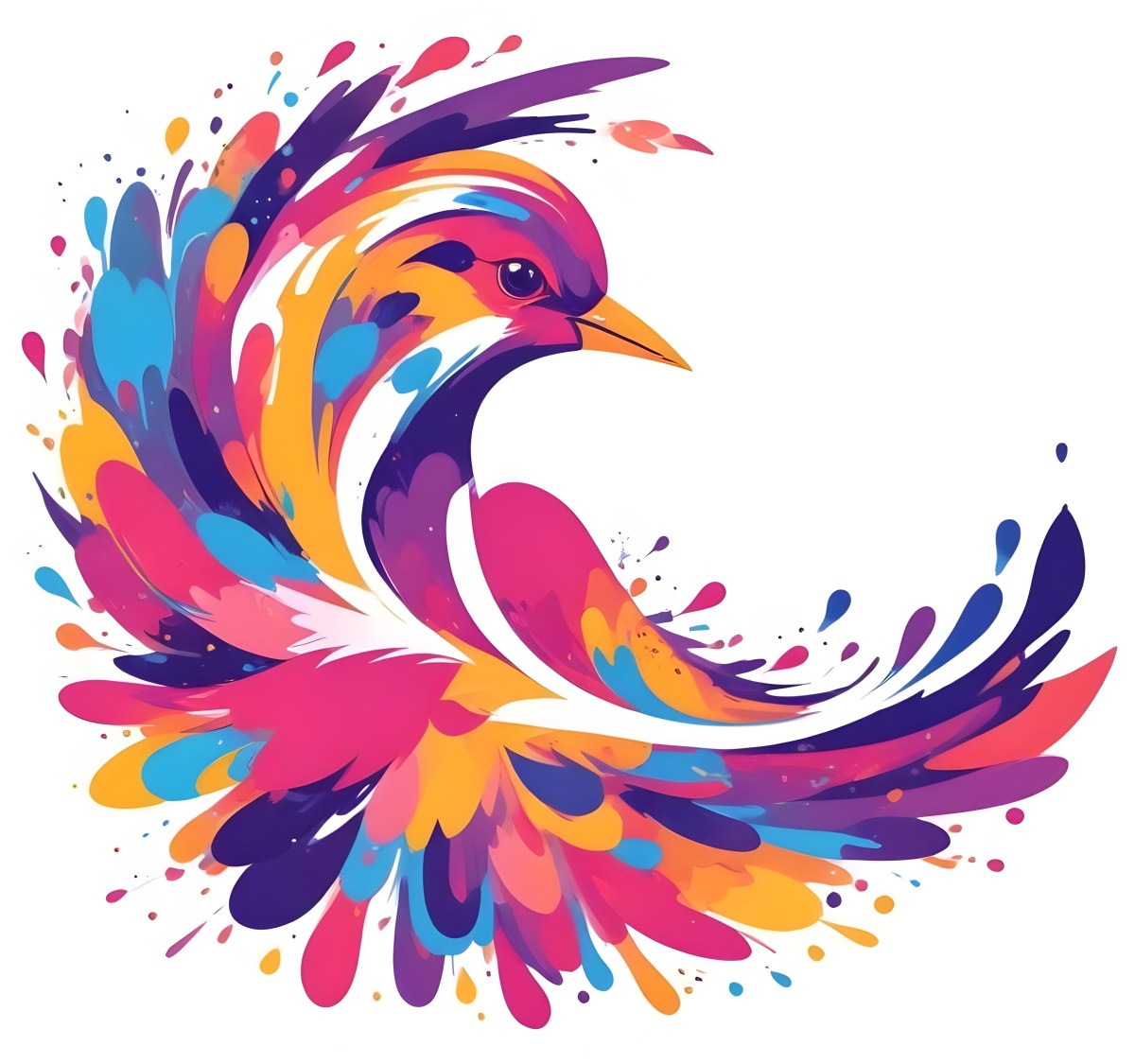 A Colorful Bird With Vibrant Feathers In Shades Of Purple Pink Orange And Yellow The Bird Has A Simple Stylized Design With Abstract Patterns And Shapes Forming Its Plumage The Background Is Plain White 96 1f66