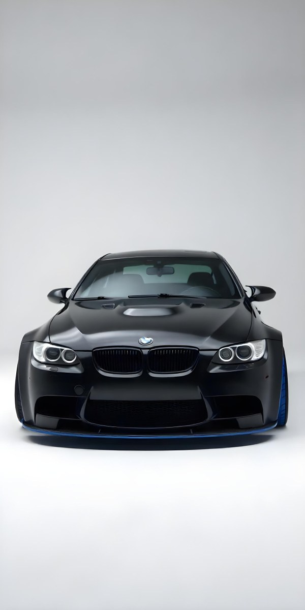 A Black Bmw M3 E92 With A Wide Body Kit Blue Rims And A Carbon Fiber Front Lip Studio Background 9 6ed4