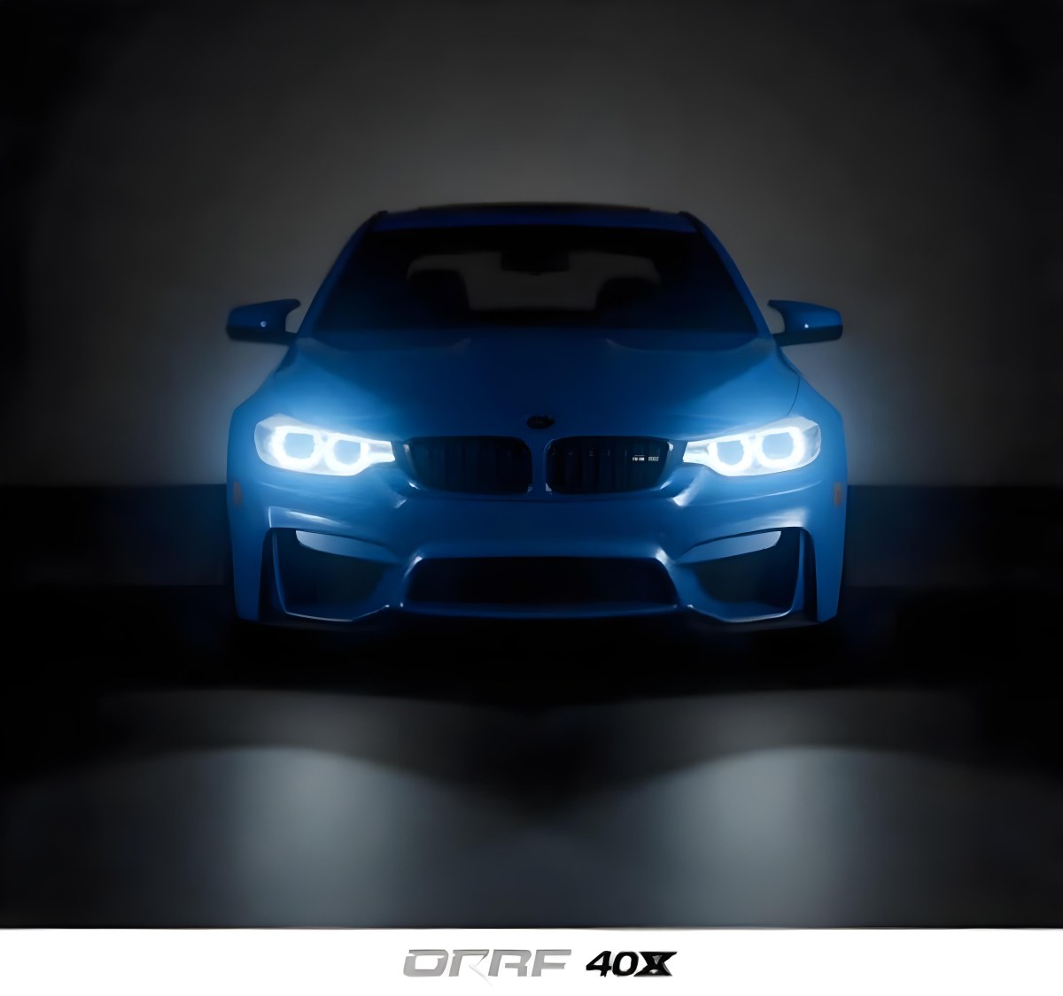 A Blue Car With Its Headlights On In A Dark Background The Headlights Are Bright And Blue The Car Is Facing Forward 27 1841