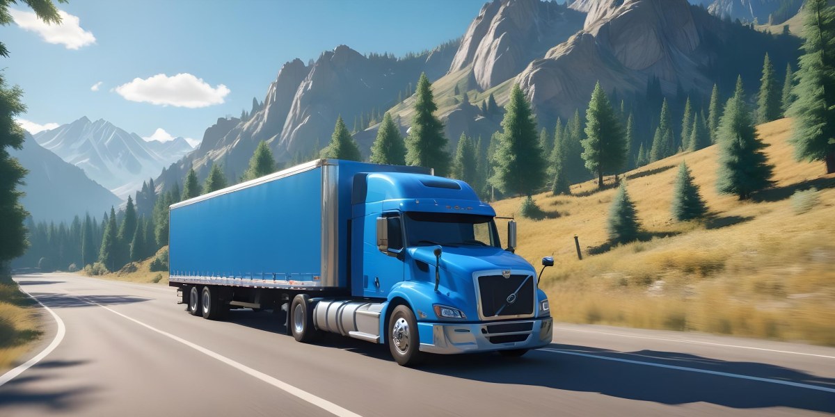 A Blue Semi Truck Driving