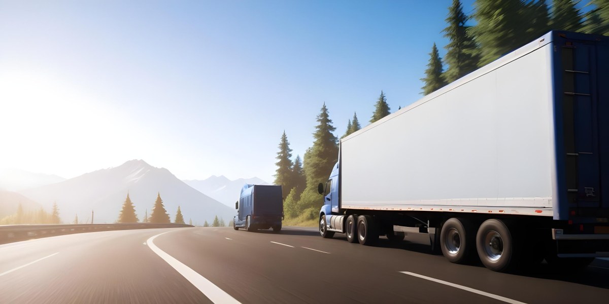 A Blue Semi Truck Driving On A Road With Mountains And Trees In The Background Sunny Day Blue Sky Motion Blur 32 F261