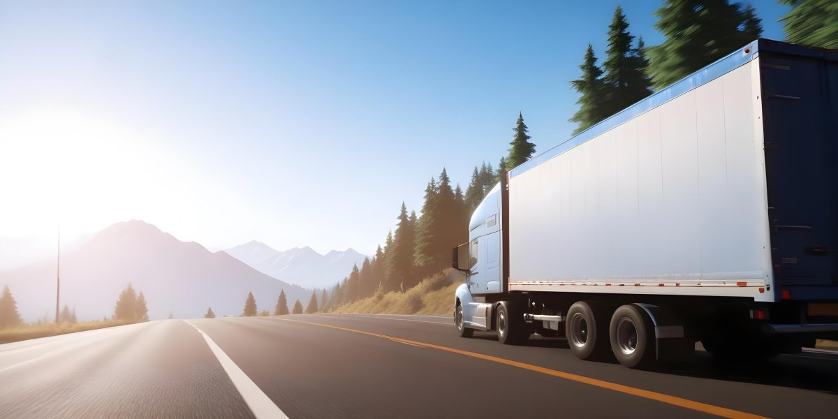 A Blue Semi Truck Driving On A Road With Mountains And Trees In The Background Sunny Day Blue Sky Motion Blur 4 3f5f
