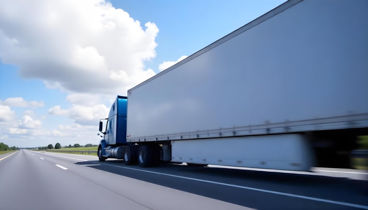 A Blue Semi Truck On A Highway With Motion Blur The Sky Is Black With Some Clouds Daytime 10 1fb7