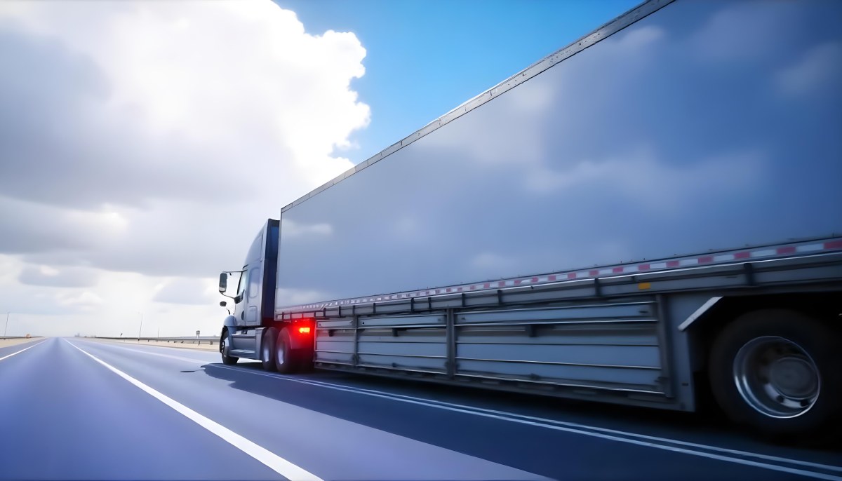 A Blue Semi Truck On A Highway With Motion Blur The Sky Is Black With Some Clouds Daytime 24 F771