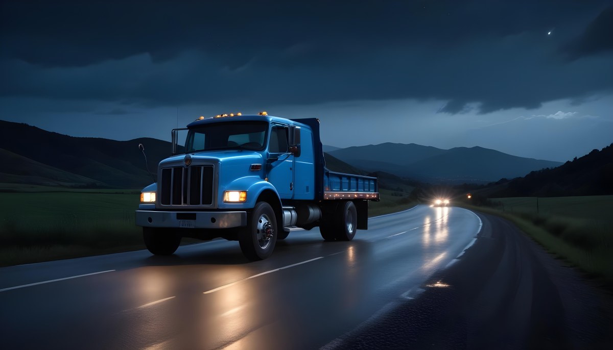 A Long Silver Truck On The Road The Trailer Is Reflective Like A Mirror Sunset Sky In The Background 714 3a4d