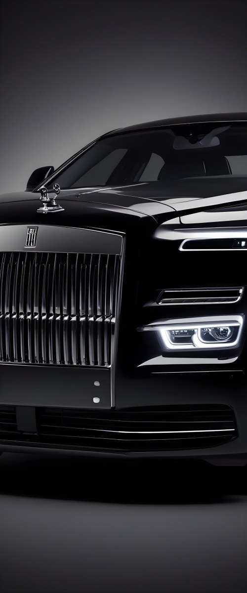 A Sleek Dark Colored Luxury Sedan With A Prominent Grille Featuring The Rolls Royce Logo Illuminated Headlights And A Minimalist Elegant Design 6 6f05