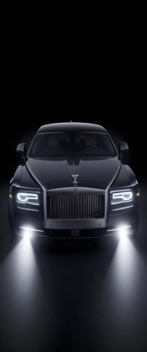 A Sleek Dark Colored Luxury Sedan With A Prominent Grille Featuring The Rolls Royce Logo Illuminated Headlights And A Minimalist Elegant Design 9 6c0c