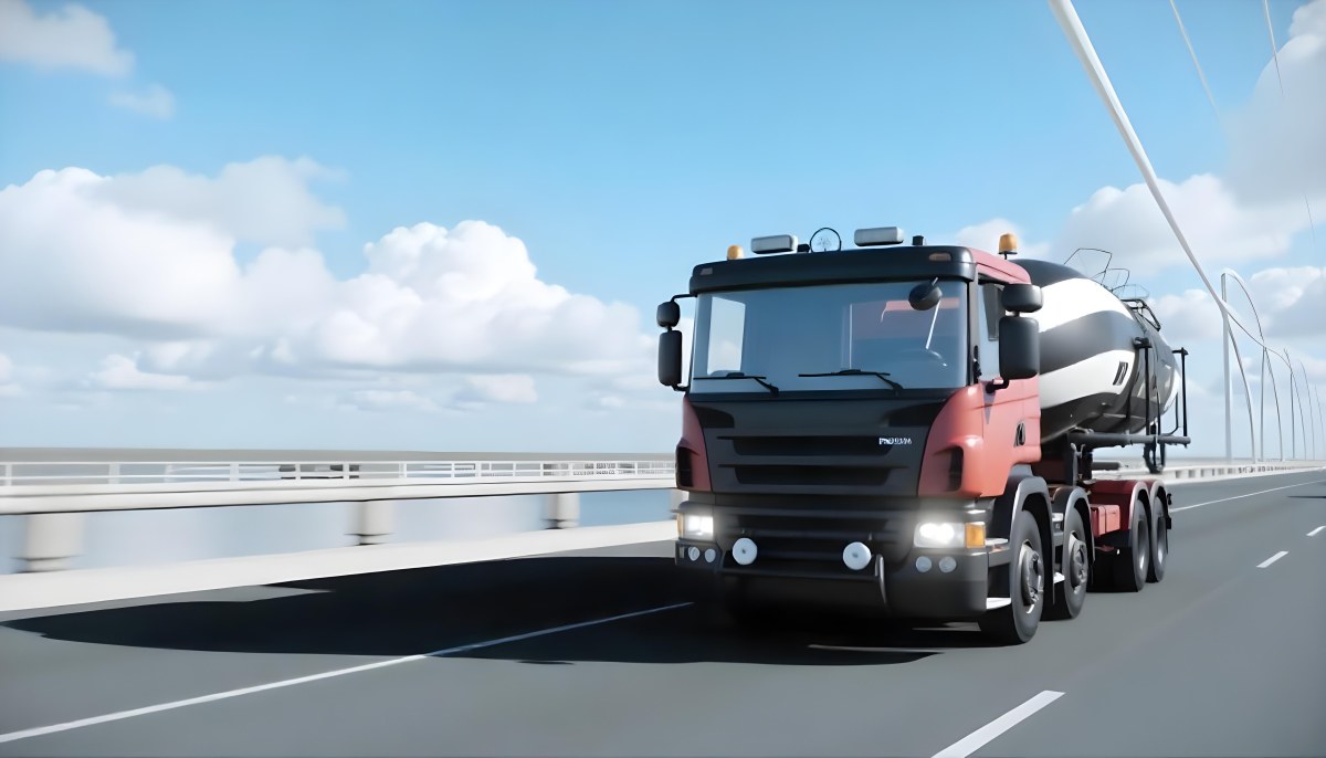 A White Truck On An Asphalt Road With A White Grille And A Blue Container Under A Blue Sky With White Clouds 13 4054
