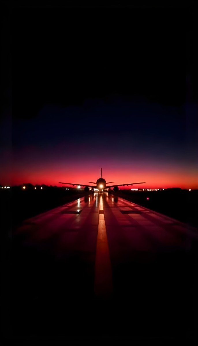 Airplane On A Runway At Night Red And Black Color Palette The Sky Is Dark With A Red Glow Dramatic Lighting 2 2880