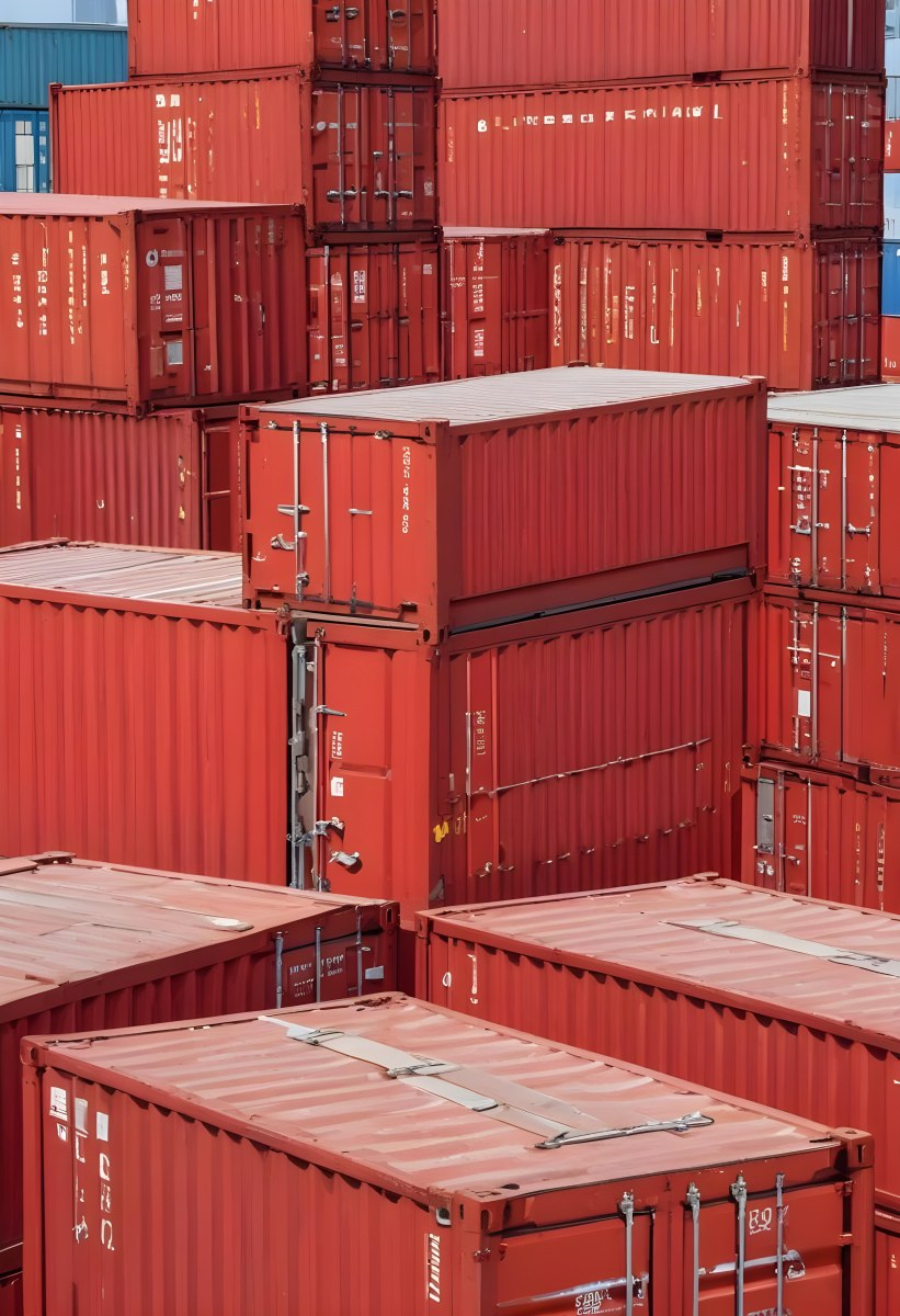 Red Cargo Containers Stacked On Top Of Each Other With A Metal Latch Visible On The Side Of One Of The Containers In A Sunny Environment Against A Background Of A Shipping Yard 4 B6b8