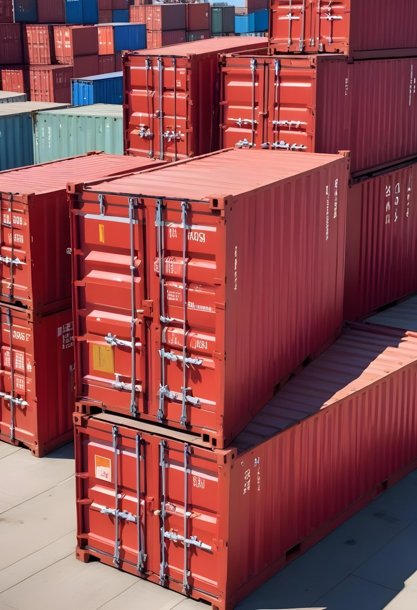 Red Cargo Containers Stacked On Top Of Each Other With A Metal Latch Visible On The Side Of One Of The Containers In A Sunny Environment Against A Background Of A Shipping Yard 6 Edbc