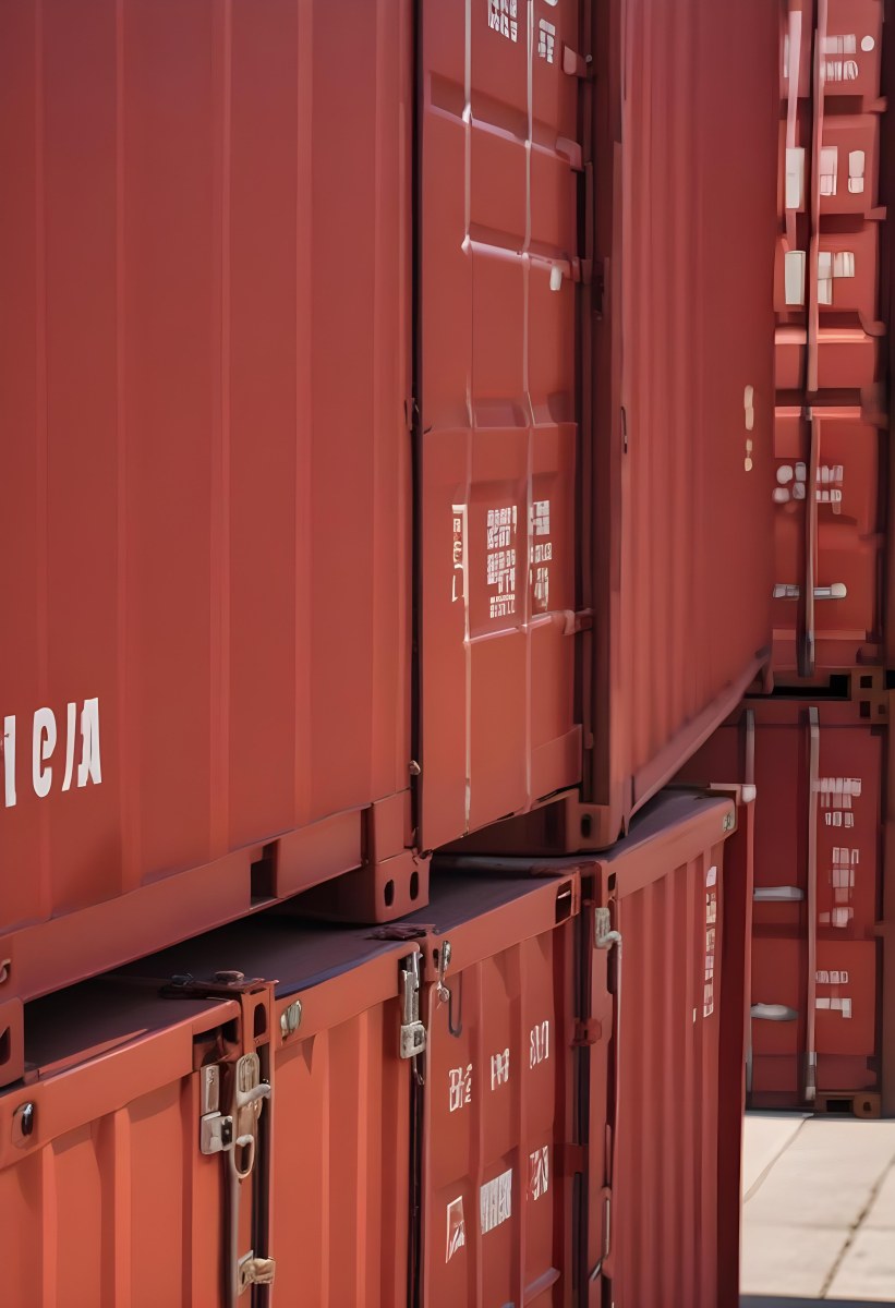 Red Cargo Containers Stacked On Top Of Each Other With A Metal Latch Visible On The Side Of One Of The Containers In A Sunny Environment Against A Background Of A Shipping Yard 8 Dc25