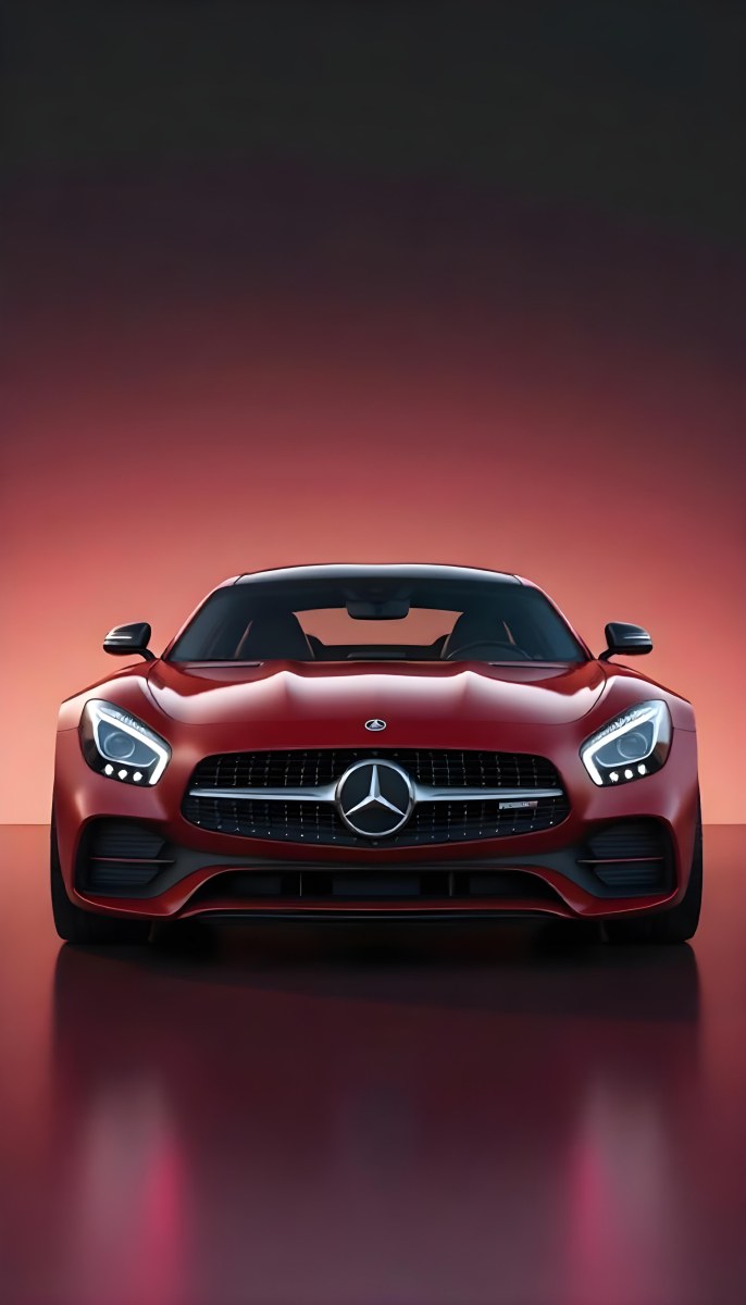 Red Mercedes Gts S Car Front View Sleek Design Prominent Mercedes Logo On The Grill Modern Headlights Against A Gradient Red Background 8 1ef1