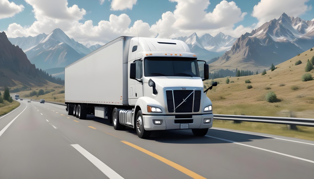 White Semi Truck On A Highway With Mountains In The Background Cloudy Sky Other Cars In The Distance Sunny Day Asphalt Road 15 Efdc