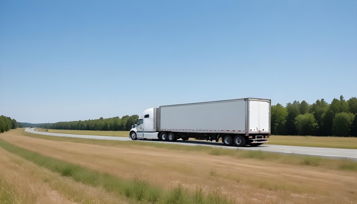 White Semi Truck On A Highway With Mountains In The Background Cloudy Sky Other Cars In The Distance Sunny Day Asphalt Road 19 0cb0