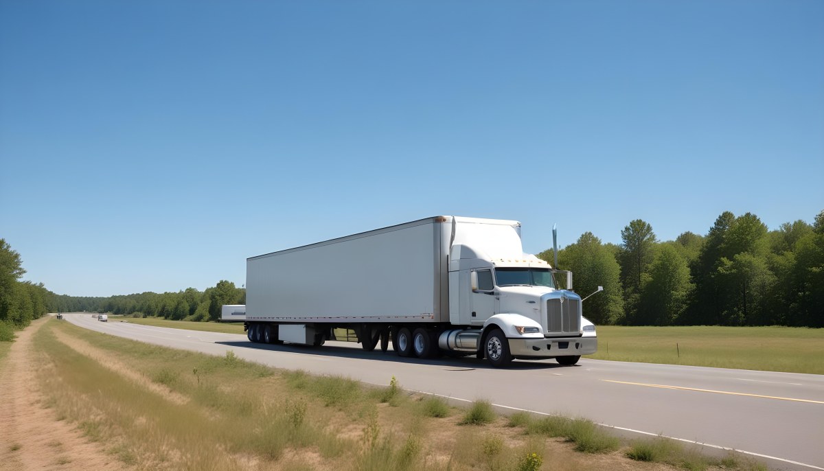 White Semi Truck On A Highway With Mountains In The Background Cloudy Sky Other Cars In The Distance Sunny Day Asphalt Road 29 Cbe2